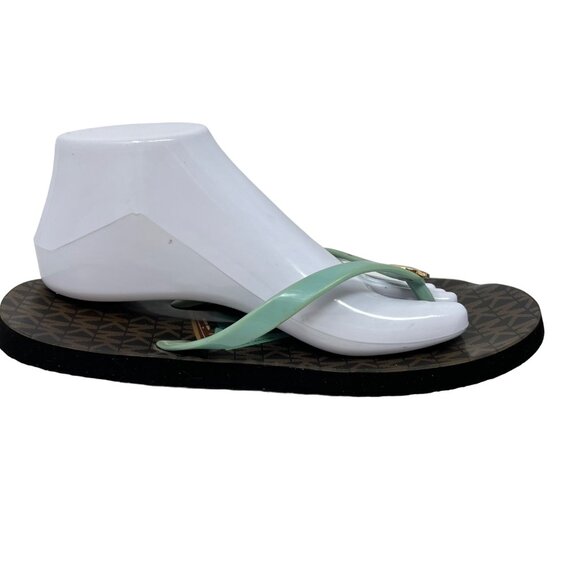 Michael Kors Womens Green Thong Sandal Flip Flop Jelly Gold Tone Logo Size 10 M - Picture 6 of 11